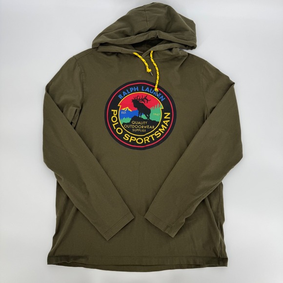 Polo Ralph Lauren Polo Sportsman Hooded Long Sleeve Tee Olive Small - Picture 1 of 5